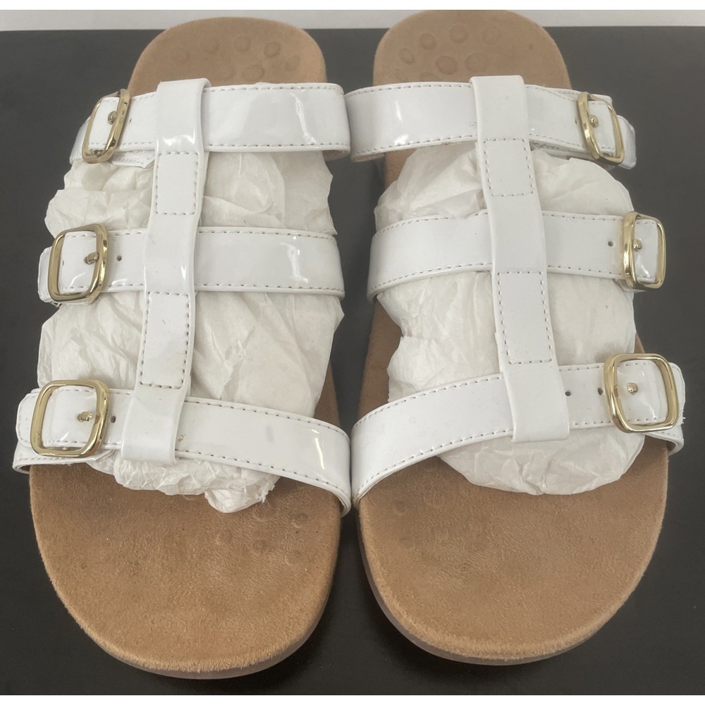 Womens Vionic Sandals Size 8 Misa White Patent Leather Straps Buckles Classic - Picture 4 of 11